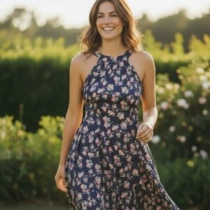 Floral Navy Holter Midi Dress